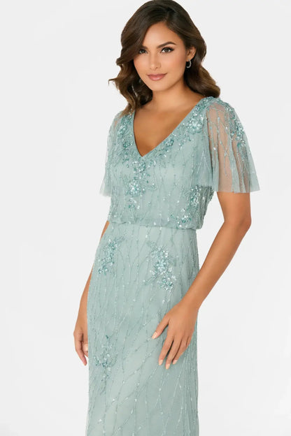 Sage Vivienne Beaded Sequin Formal Gown