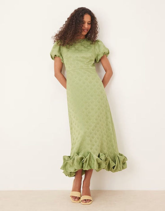 Margot Puff Sleeve Bubble Hem Maxi Dress
