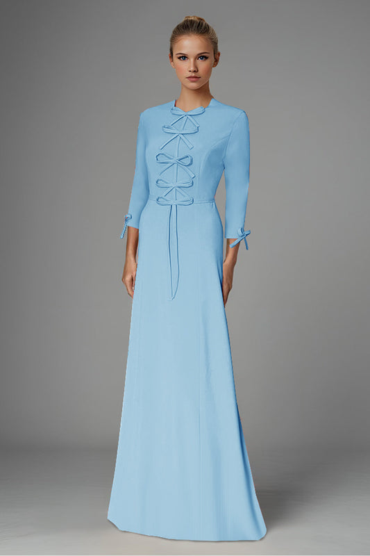Light Pink Athena Modest Gown with Bow Detail
