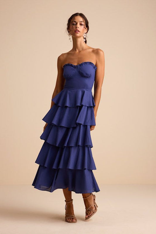Nayha Tiered Midi Dress in Periwinkle