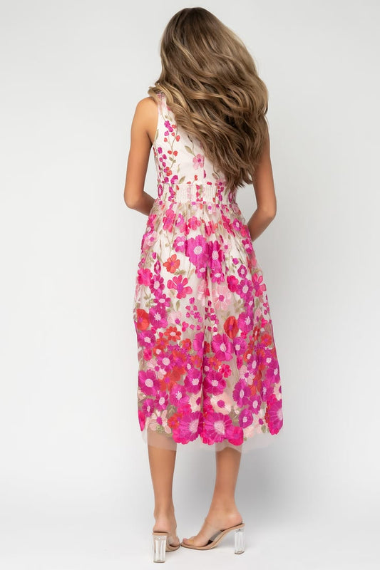 Liliana Embroidered Floral Midi Dress
