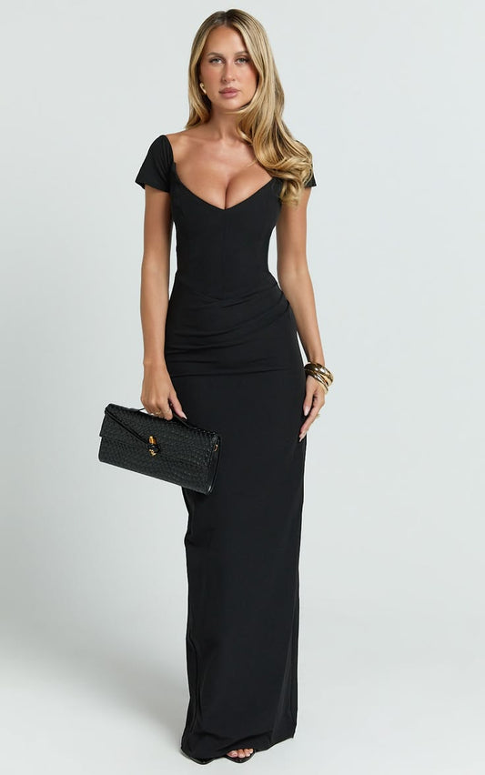 Veronika Off-Shoulder Plunge Maxi Dress