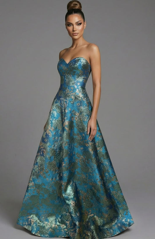 Arabella Metallic Floral A-Line Gown