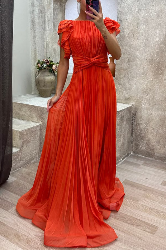 Vivienne Pleated Ruffle Maxi Dress