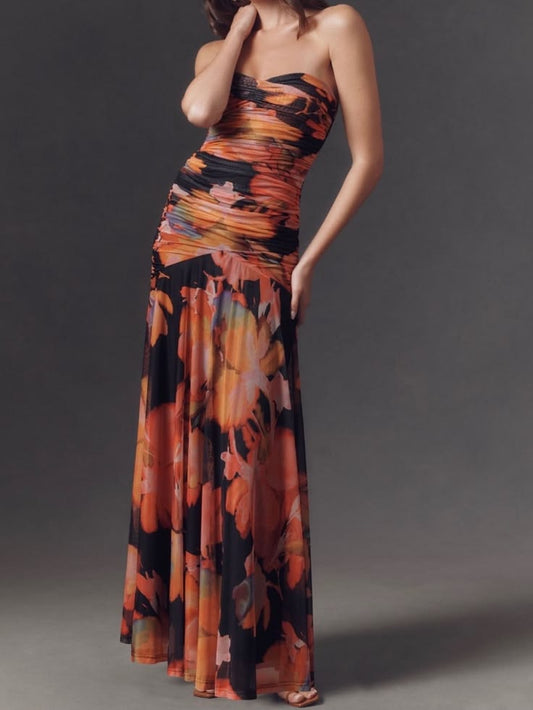 Hutch Floral Mesh Drop Waist Maxi Dress