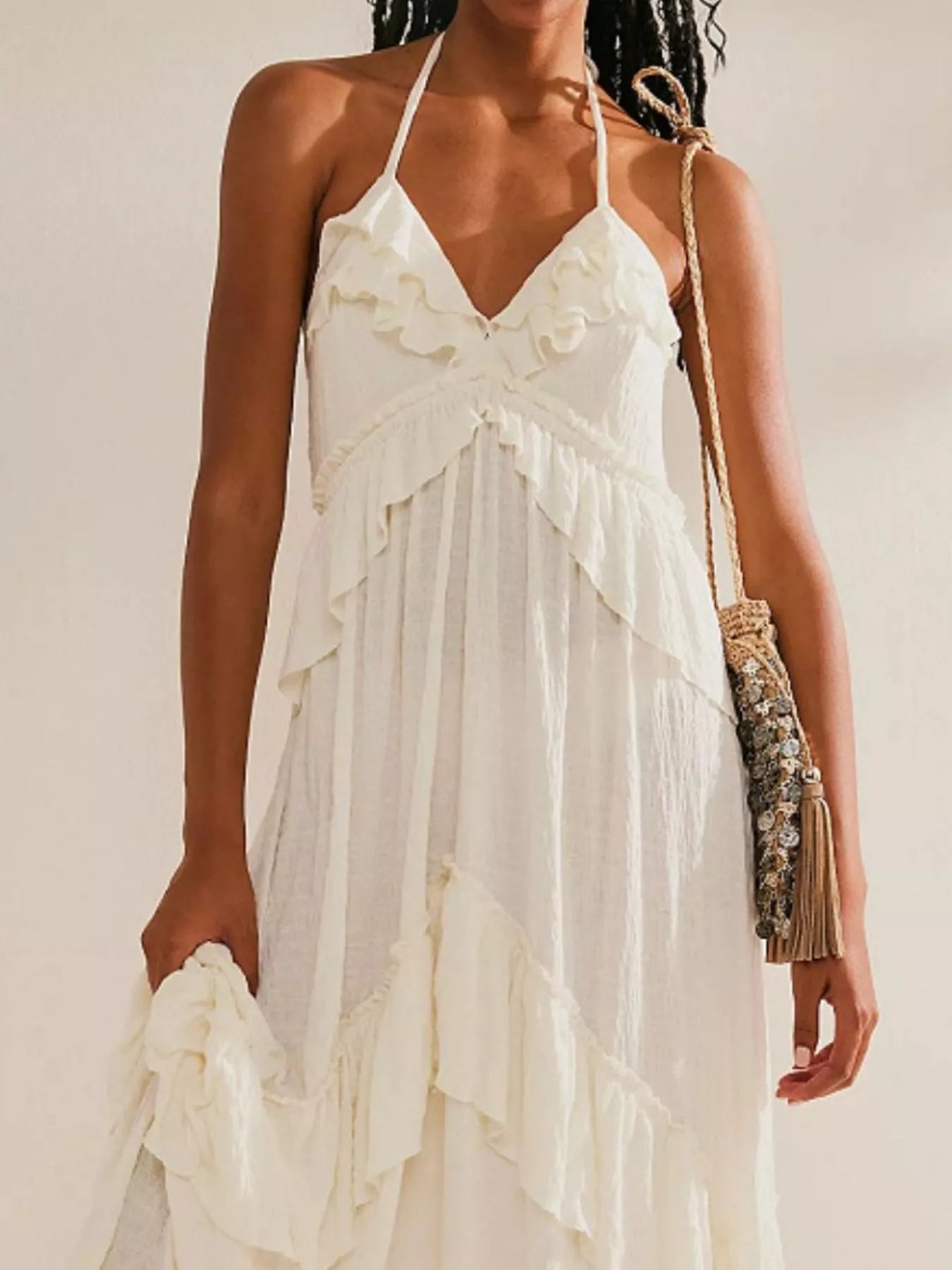 Heliotrope Purple Eleanor Ruffled Halter Maxi Dress