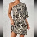 Isabelle Zebra Stripe One-Shoulder Mini Dress