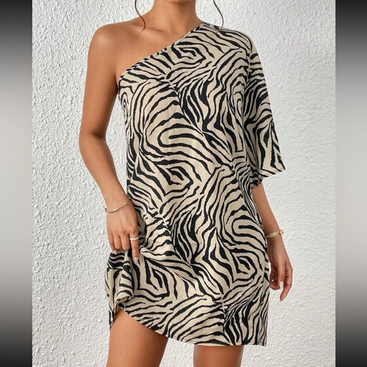Isabelle Zebra Stripe One-Shoulder Mini Dress
