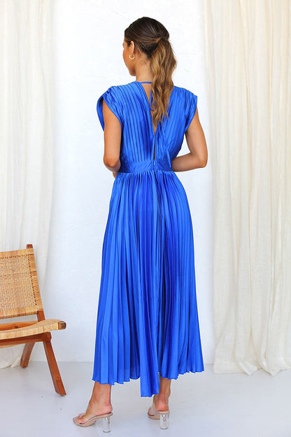 Green Georgiana Satin Pleated Midi Dress