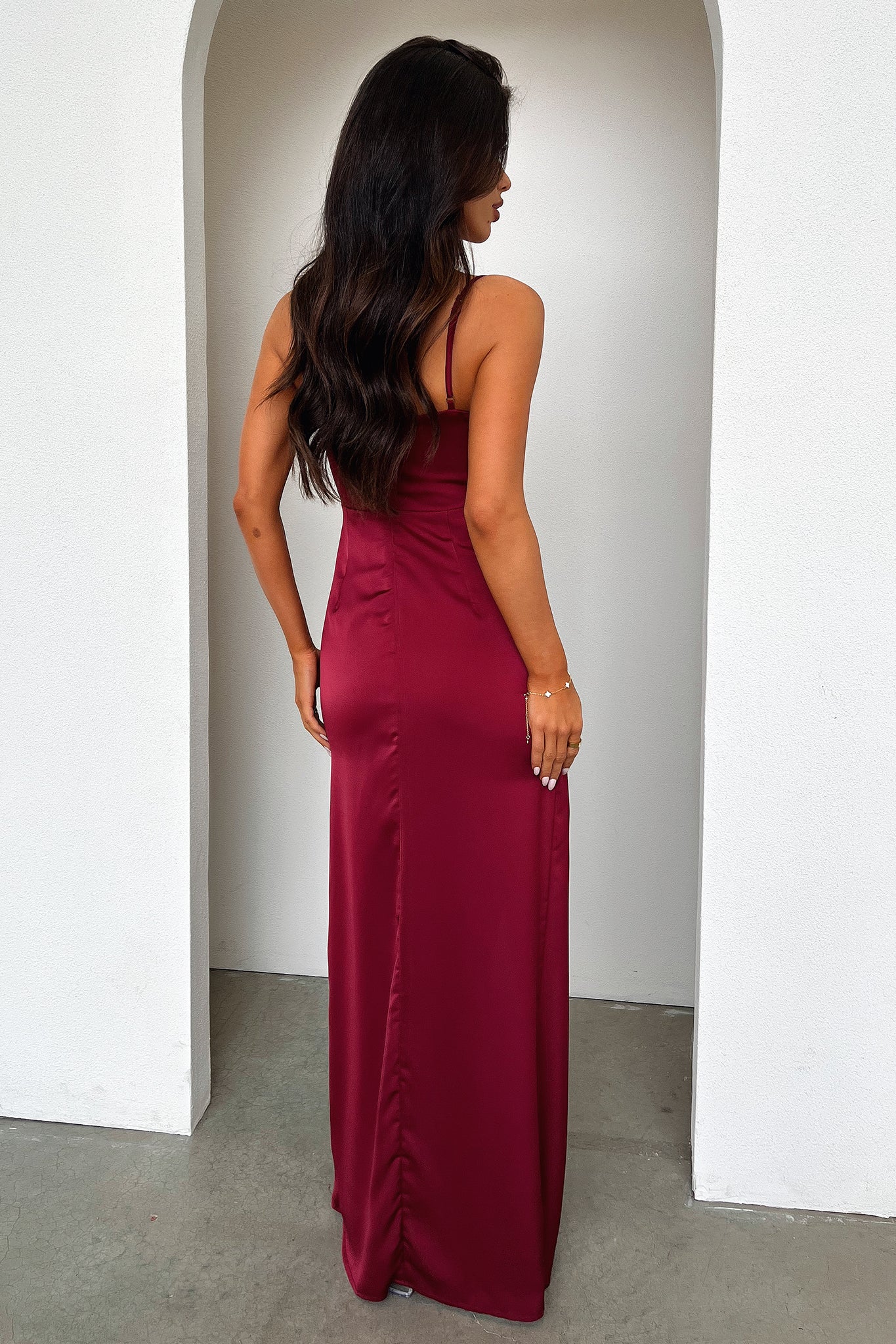 Burgundy Aiana Satin Maxi Dress