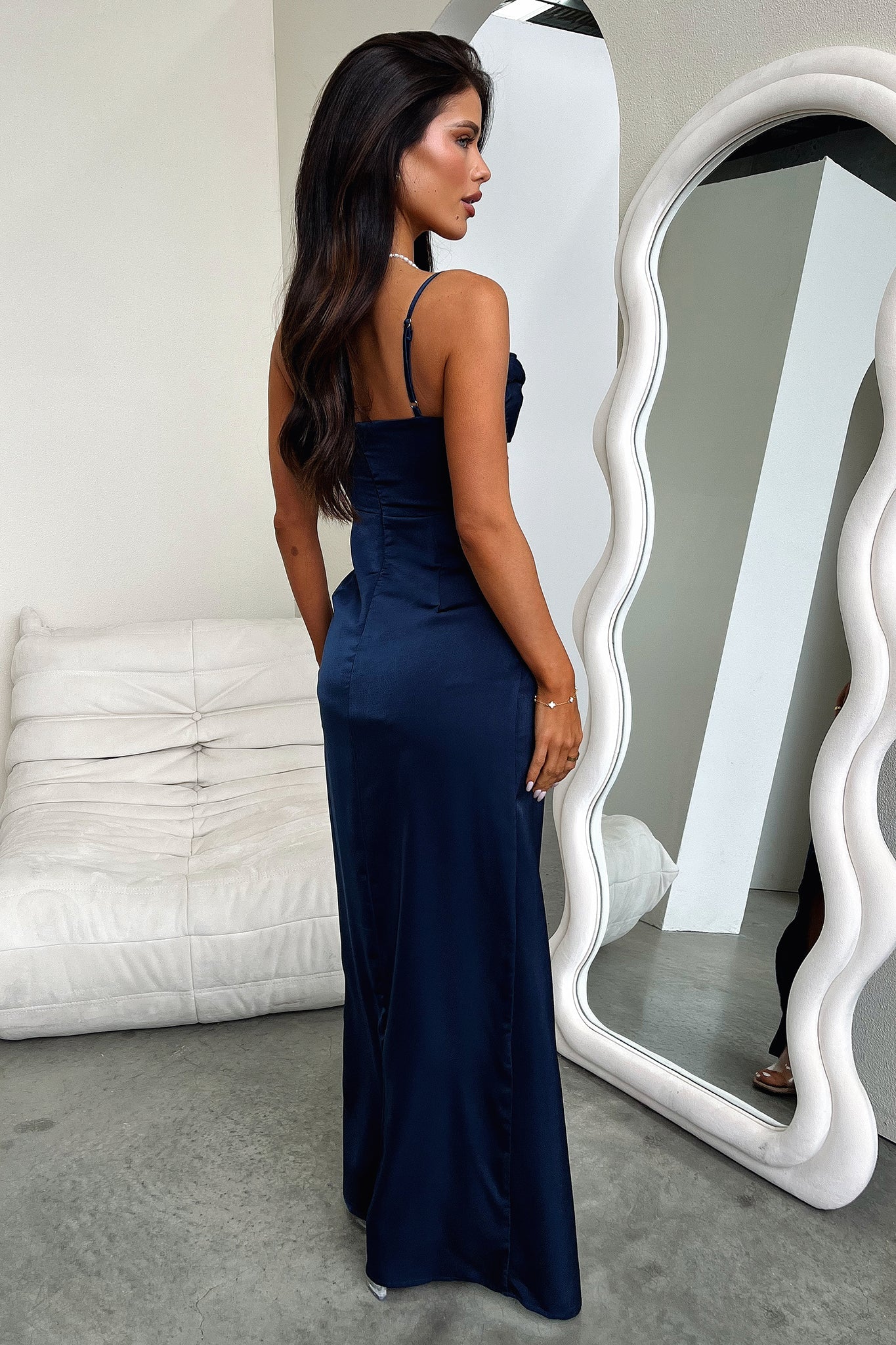 Navy Aiana Satin Maxi Dress
