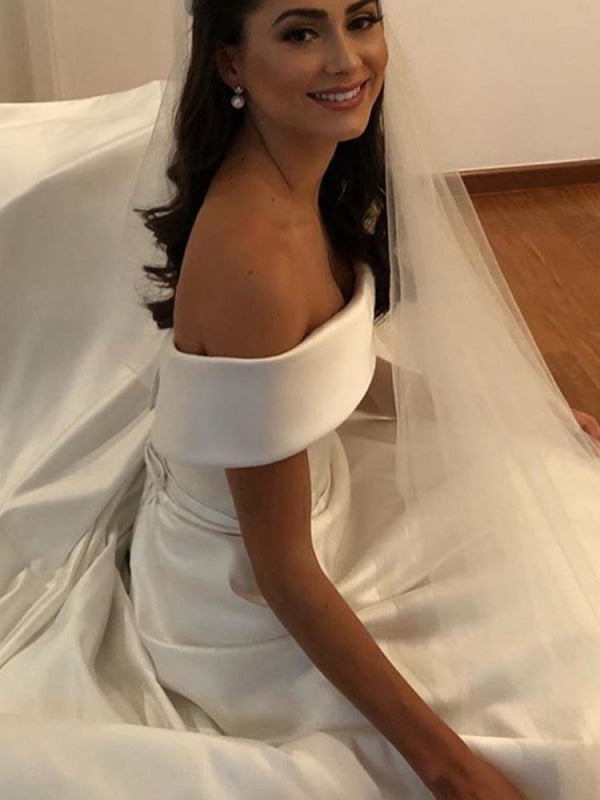 As Picture Evangeline Off-Shoulder Satin Wedding Dress
