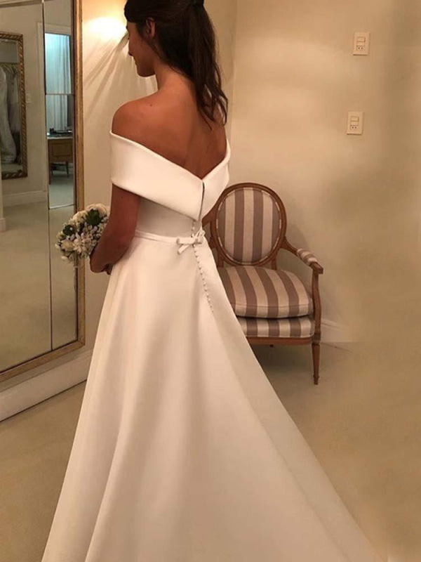 Ivory Evangeline Off-Shoulder Satin Wedding Dress