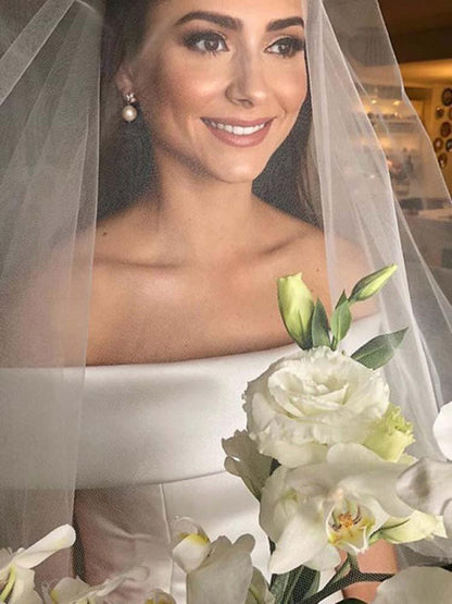 Ivory Evangeline Off-Shoulder Satin Wedding Dress