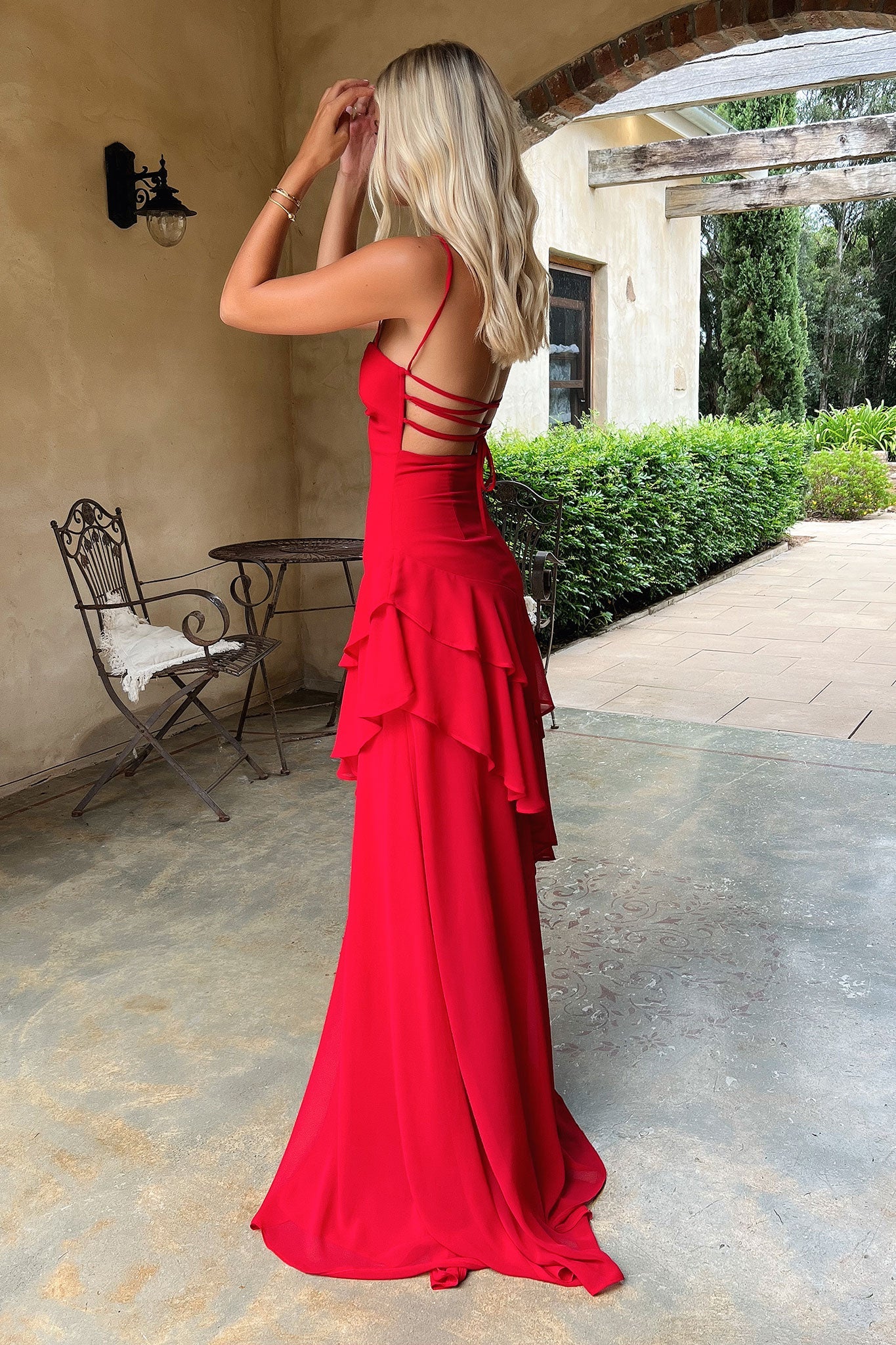 Red Anais Tiered Ruffle Maxi Dress