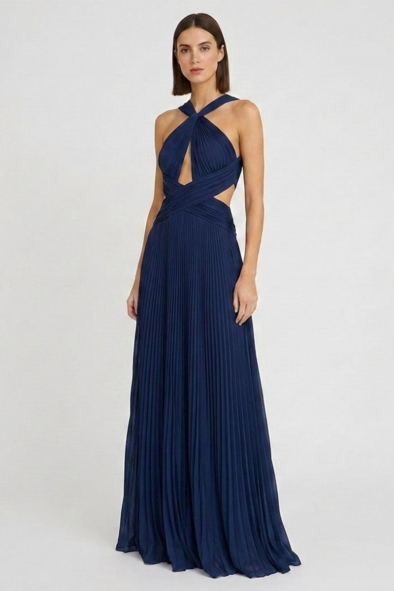 Navy Blue Arabella Chiffon Backless Maxi Dress
