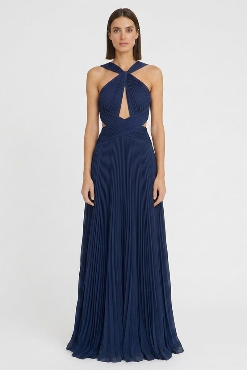 Navy Blue Arabella Chiffon Backless Maxi Dress