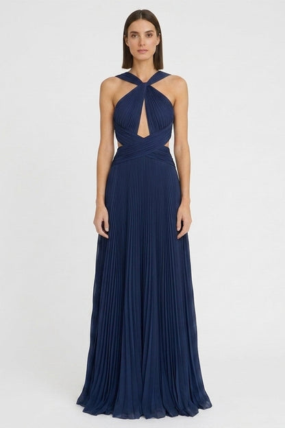 Navy Blue Arabella Chiffon Backless Maxi Dress