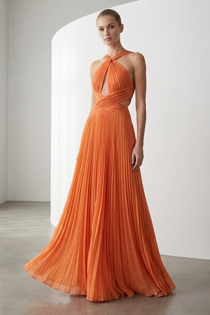Orange Arabella Chiffon Backless Maxi Dress