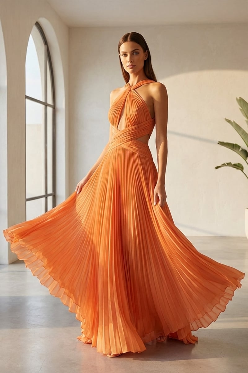 Orange Arabella Chiffon Backless Maxi Dress