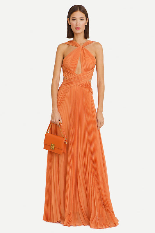 Orange Arabella Chiffon Backless Maxi Dress