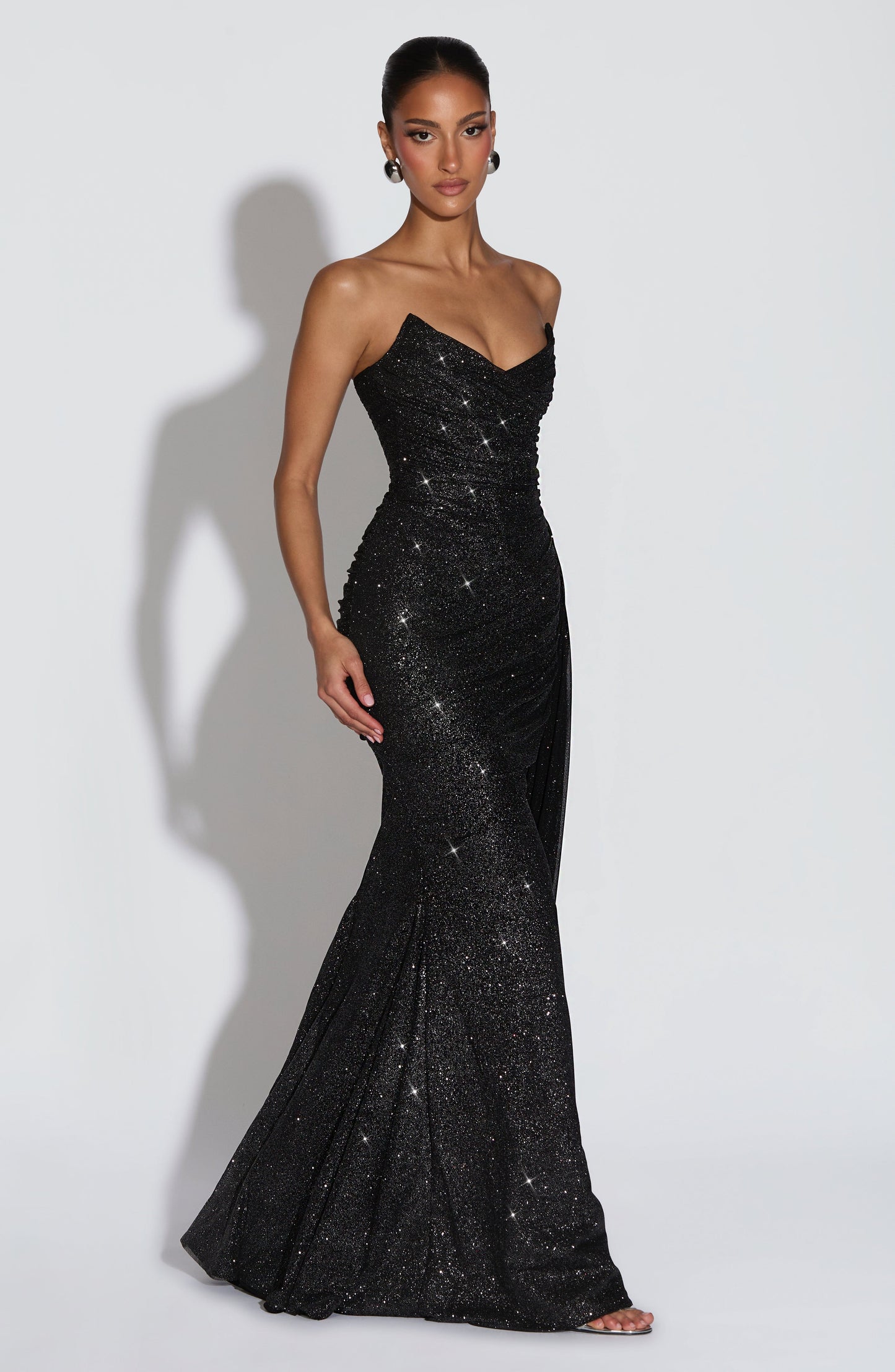 Black Sparkle Ashika Plum Linen Maxi Dress