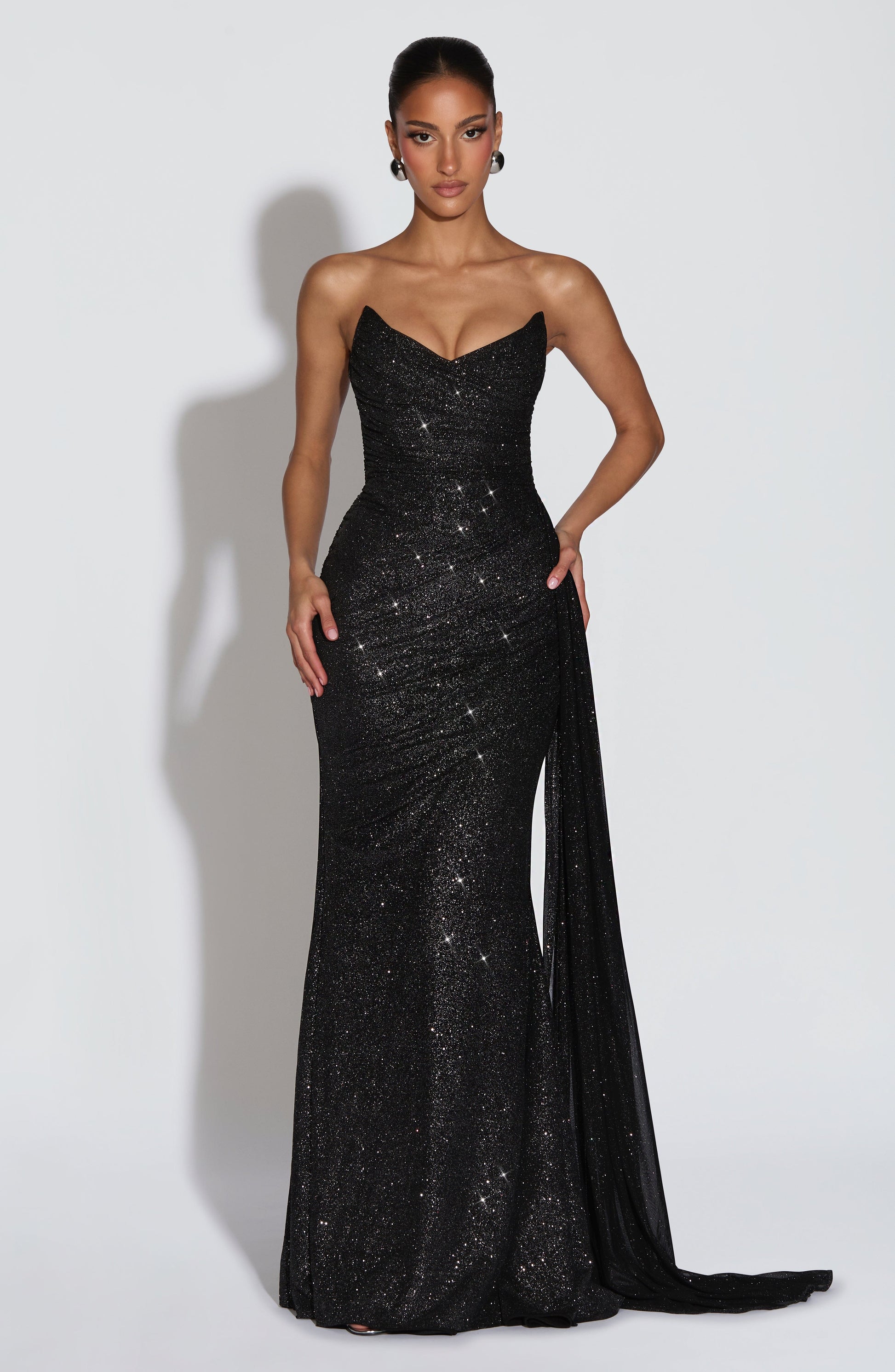 Black Sparkle Ashika Plum Linen Maxi Dress