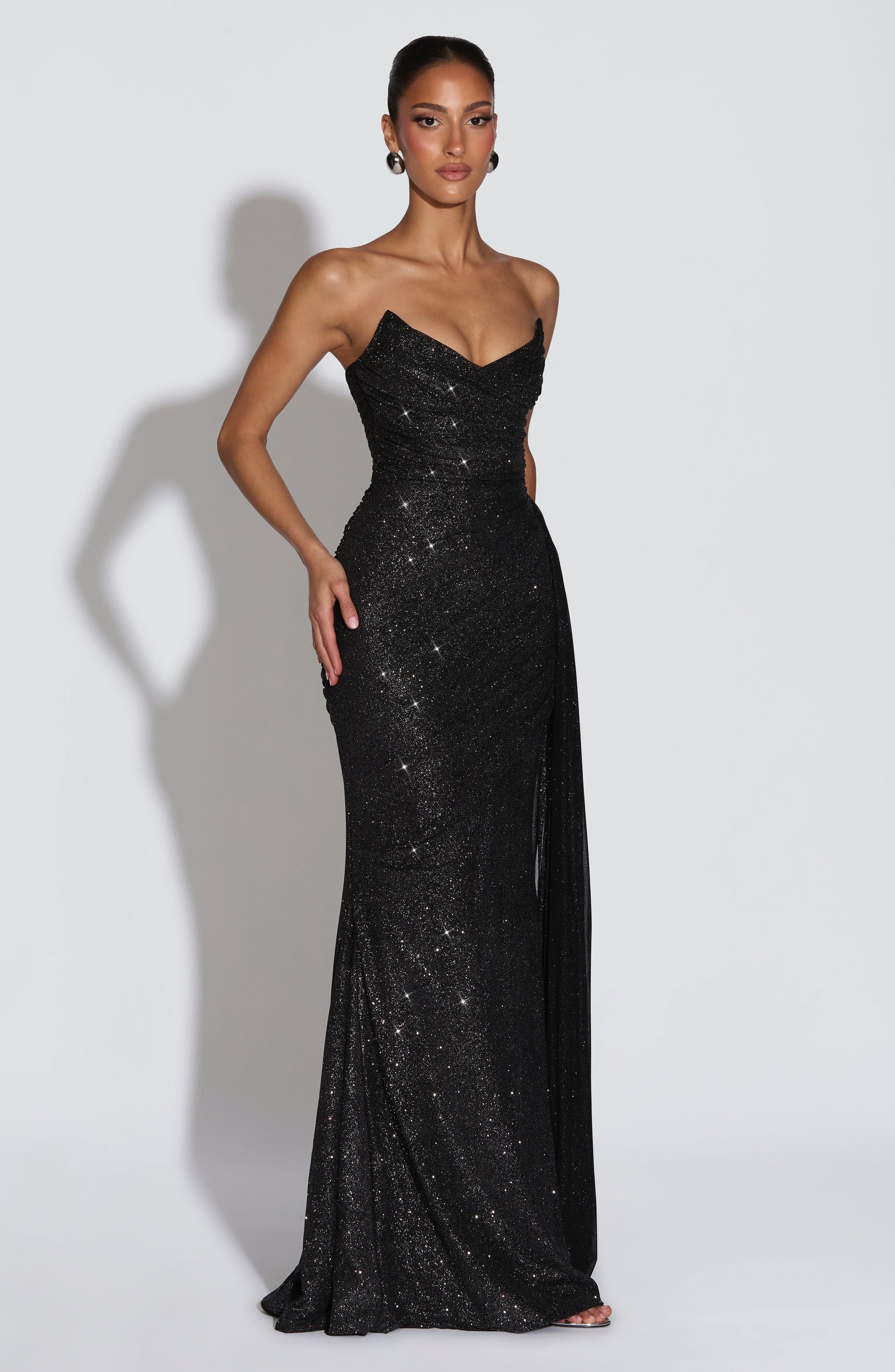 Black Sparkle Ashika Plum Linen Maxi Dress