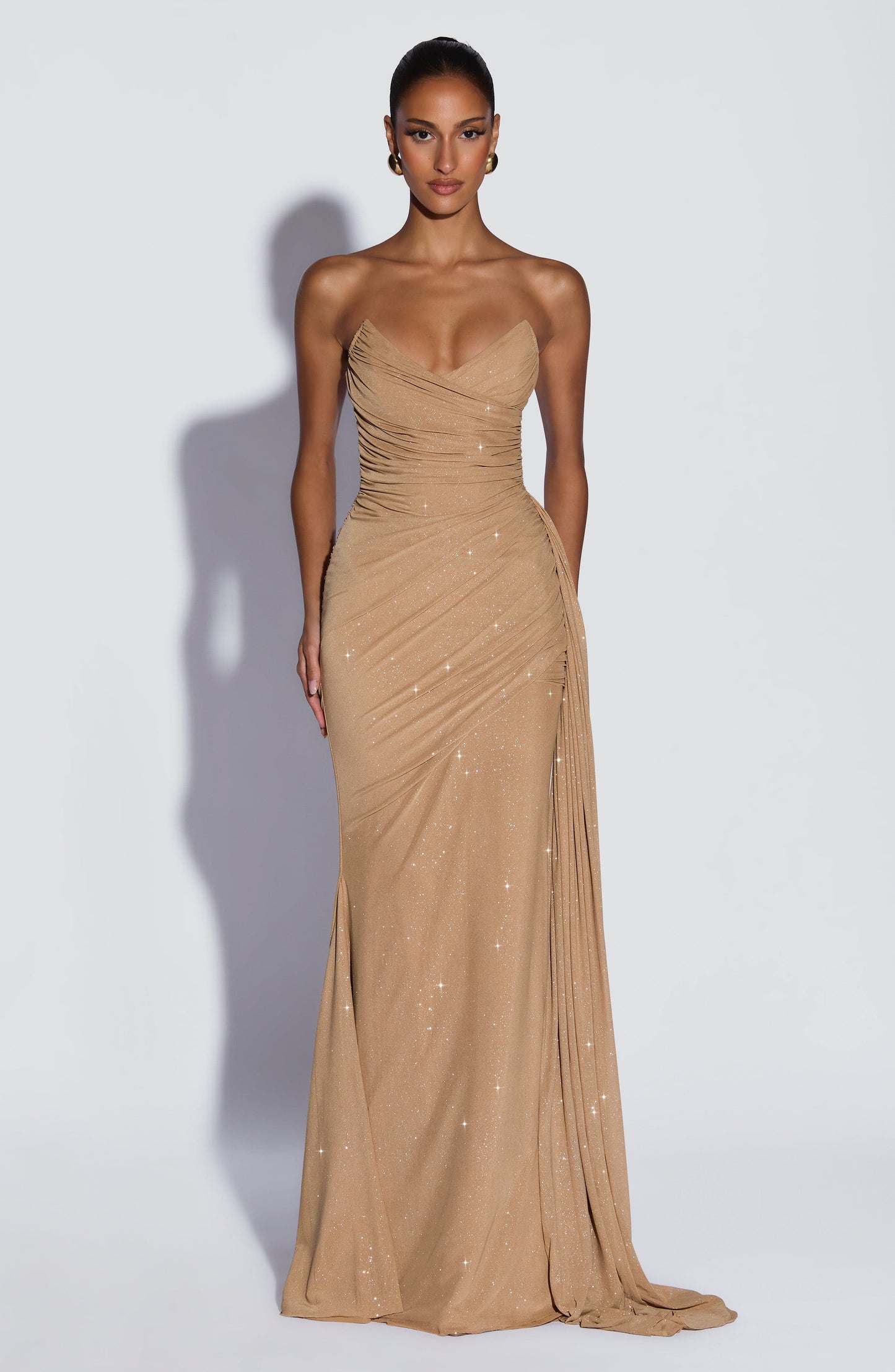Gold Sparkle Ashika Plum Linen Maxi Dress