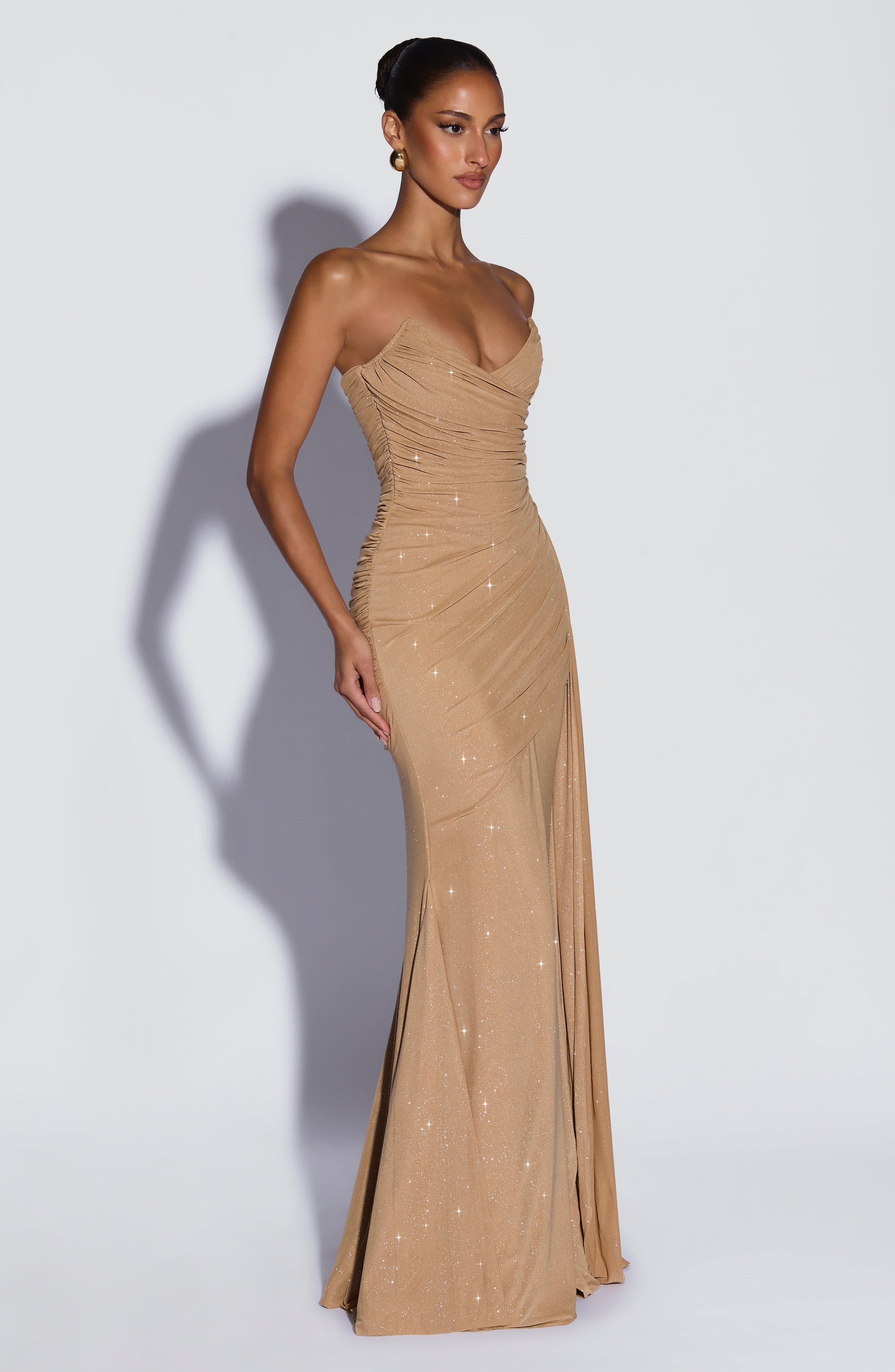 Gold Sparkle Ashika Plum Linen Maxi Dress
