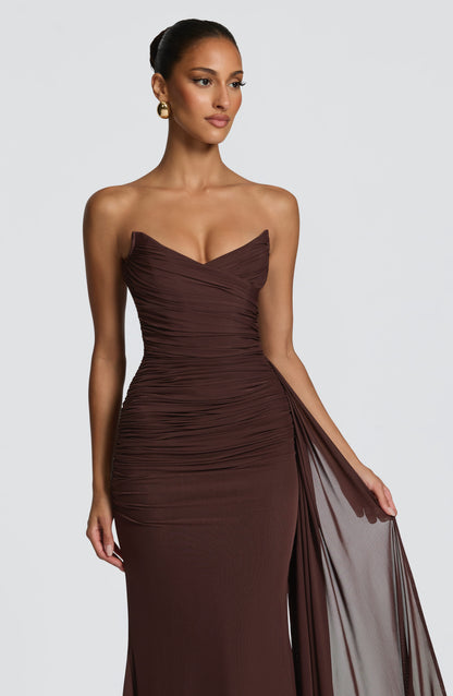 Plum Brown Ashika Plum Linen Maxi Dress