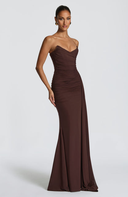 Plum Brown Ashika Plum Linen Maxi Dress
