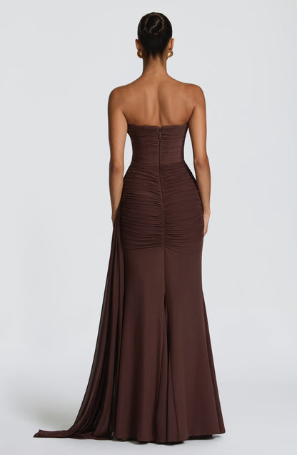 Plum Brown Ashika Plum Linen Maxi Dress