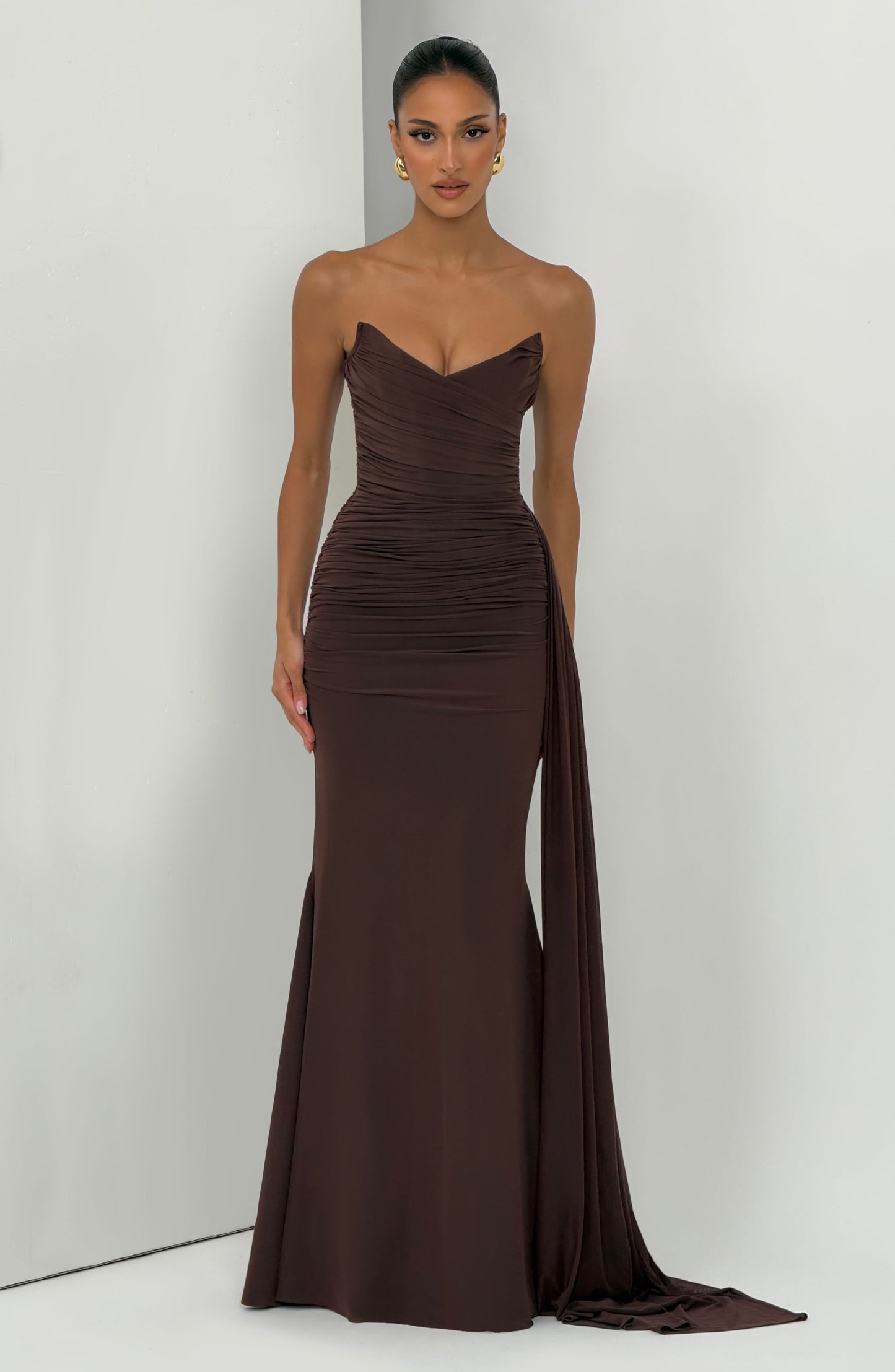 Plum Brown Ashika Plum Linen Maxi Dress