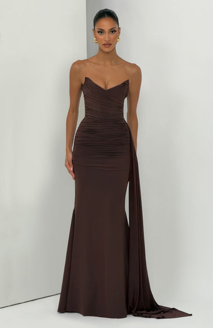 Plum Brown Ashika Plum Linen Maxi Dress
