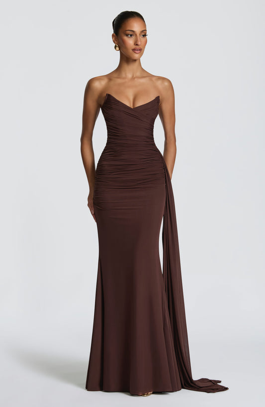 Plum Brown Ashika Plum Linen Maxi Dress