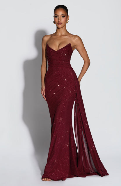 Wine Sparkle Ashika Plum Linen Maxi Dress