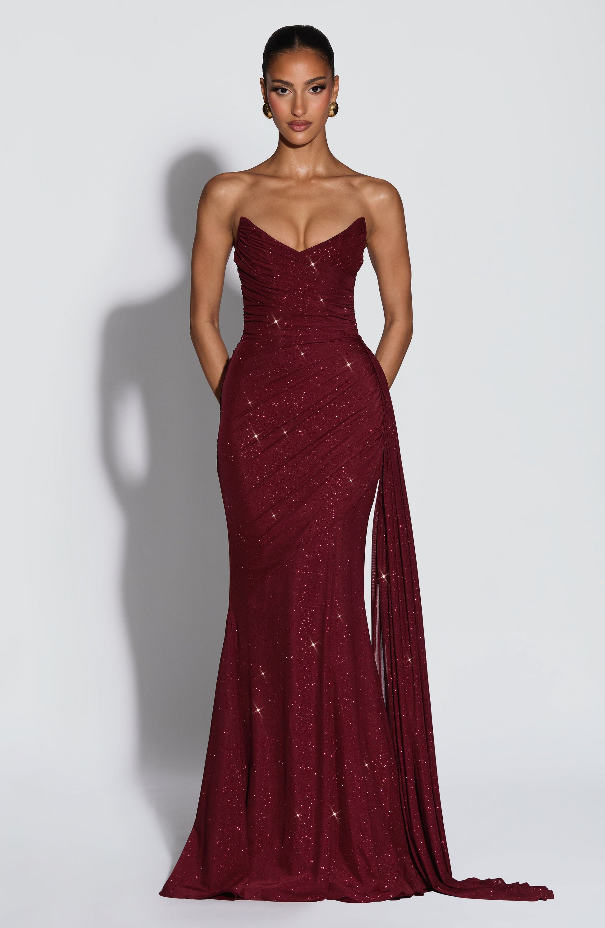 Wine Sparkle Ashika Plum Linen Maxi Dress