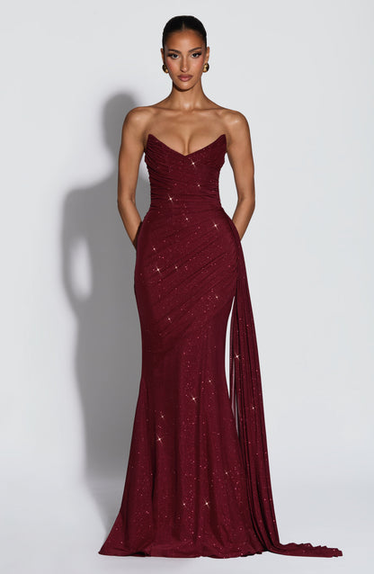 Wine Sparkle Ashika Plum Linen Maxi Dress