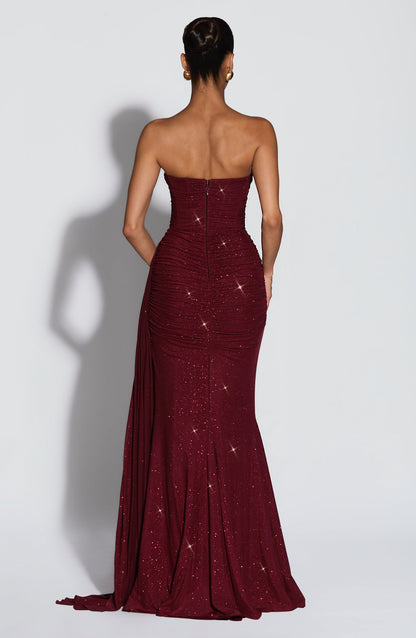 Wine Sparkle Ashika Plum Linen Maxi Dress