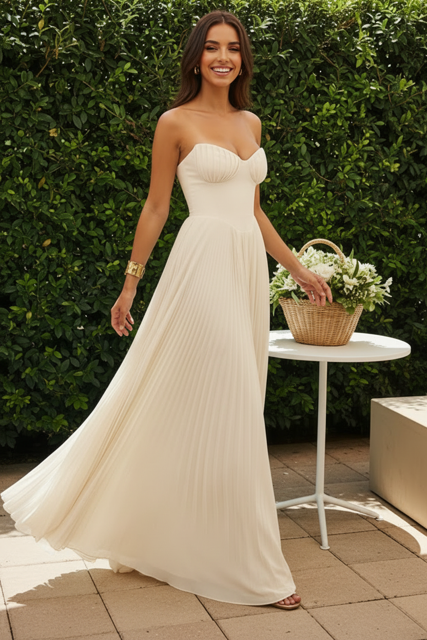 Red Valentina Pleated Evening Gown