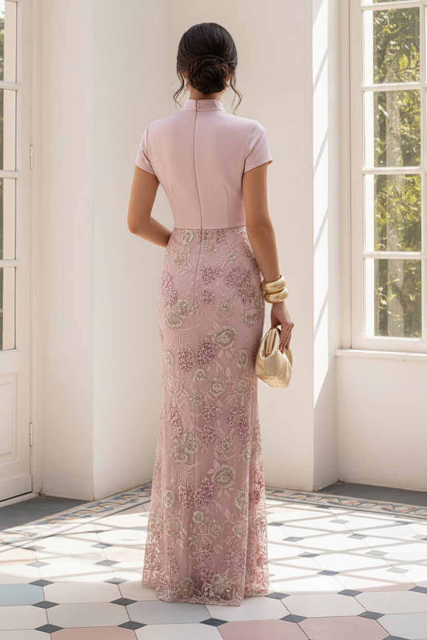 Custom Color Arabella Floral Embroidered Column Gown