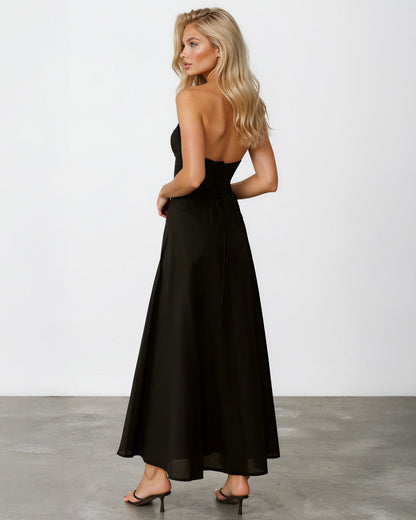 Black Audrey Halterneck Maxi Dress in Blue Print