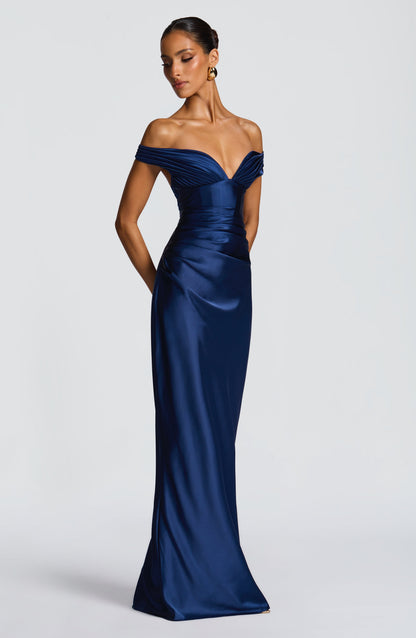 Navy Aurelia Cherry Lacquer Maxi Dress