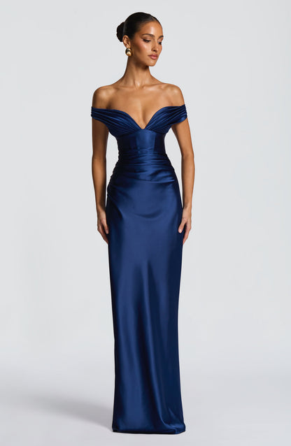 Navy Aurelia Cherry Lacquer Maxi Dress