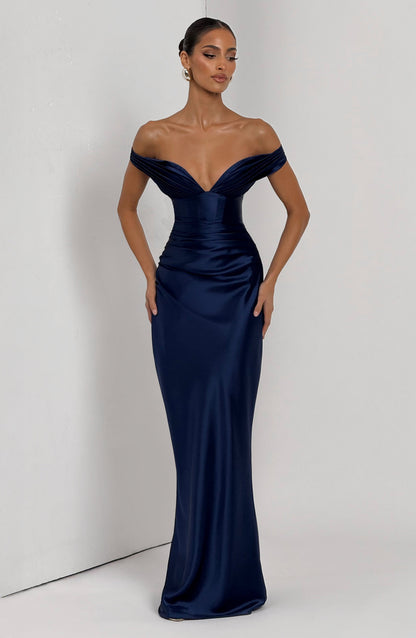 Navy Aurelia Cherry Lacquer Maxi Dress