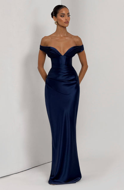Navy Aurelia Cherry Lacquer Maxi Dress