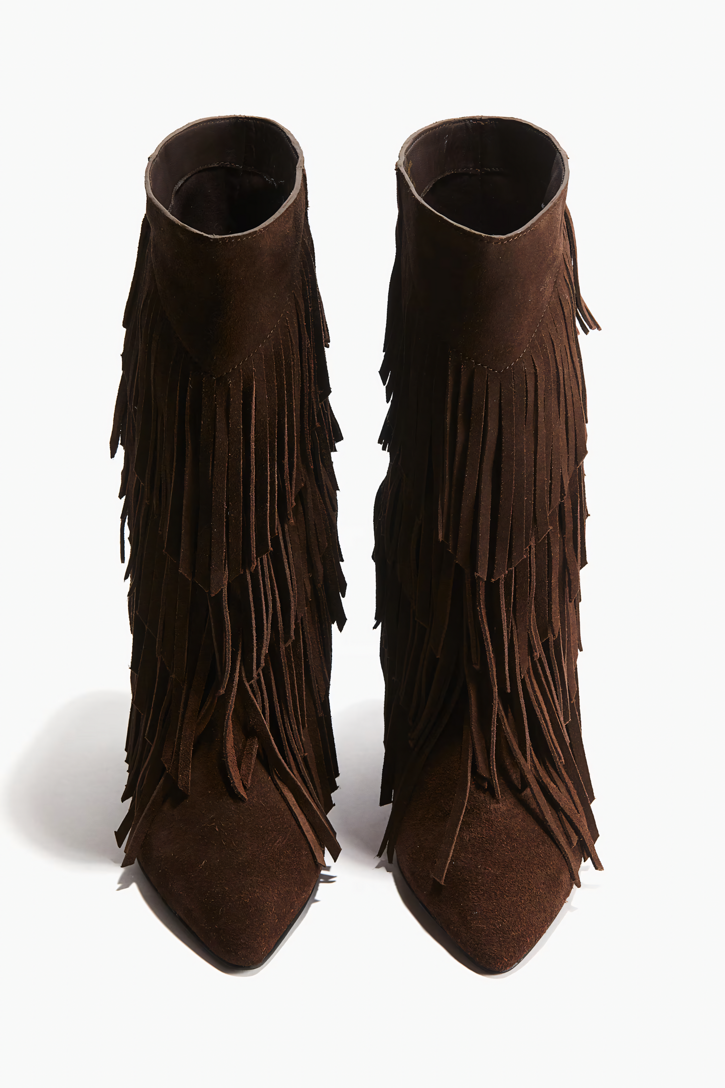Fringe-trimmed suede boots