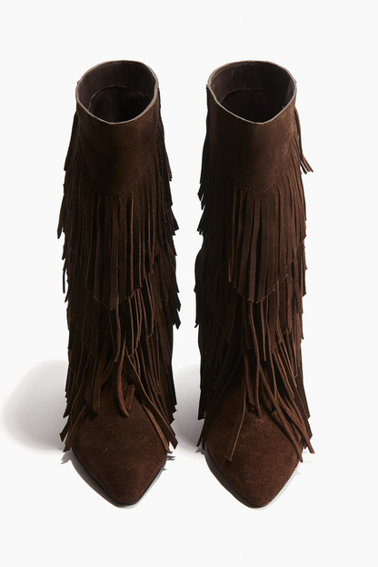 Fringe-trimmed suede boots