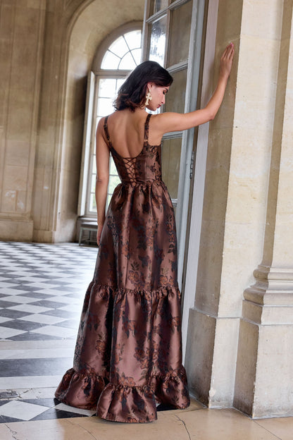 Cocoa Baroque Floral Avery Brocade Midi Dress
